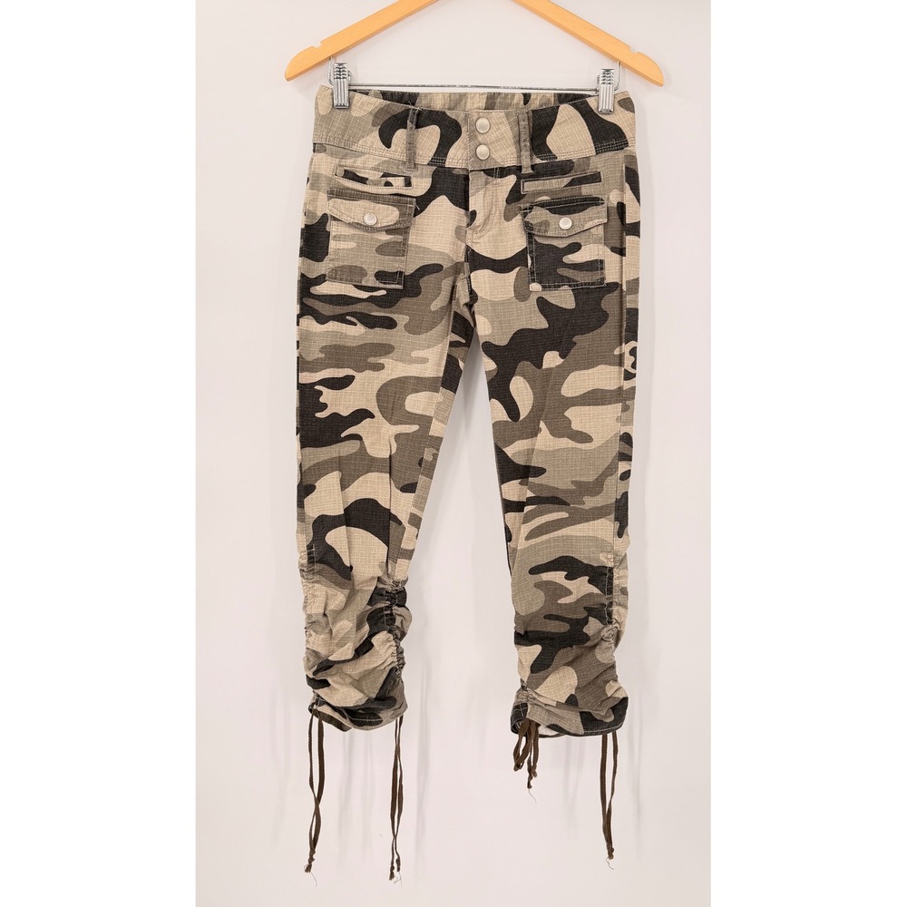 Charlotte Russe Cargo Pants Womens 3 Green Camo Y2K Ruched Hem Utility Capris